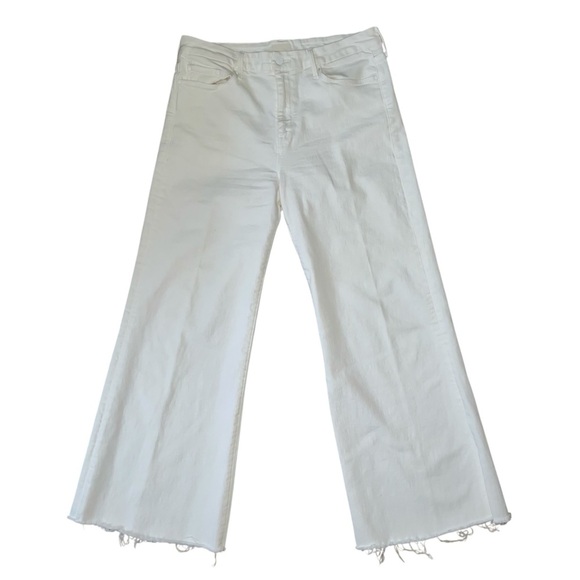 MOTHER Denim - MOTHER White Flare Wide Leg Jeans with Frayed Hem